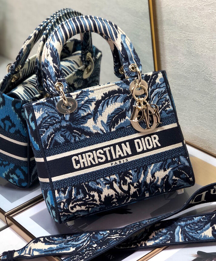 Christian Dior Medium Lady D lite Bag Canva Blue